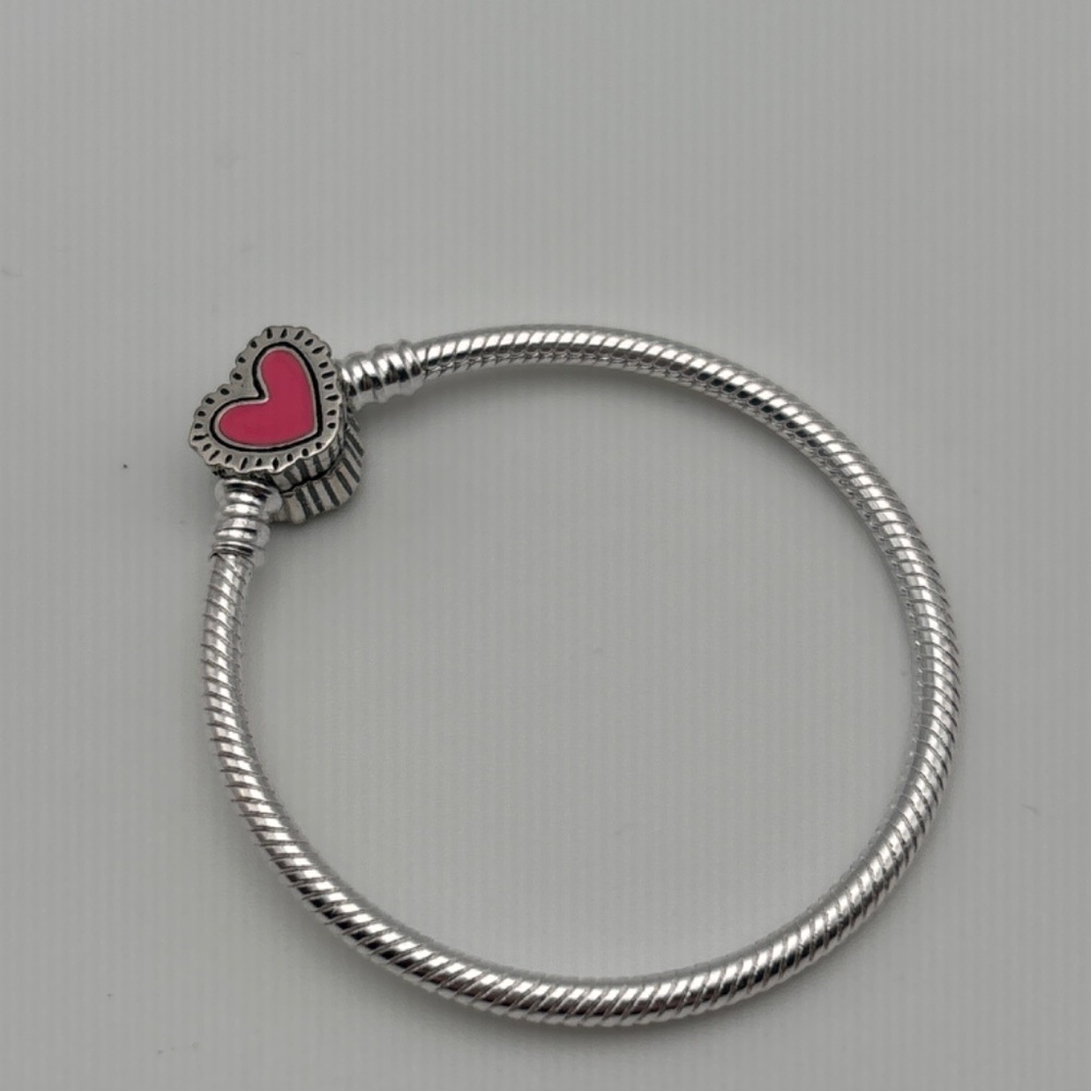 Pink Heart Silver Bracelet - Keith Haring inspired - 16 inches long